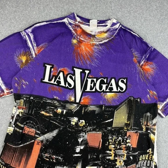 Vintage Las Vegas T Shirt Mens Large Tourist AOP Single Stitch USA Casino 90s - Picture 2 of 6